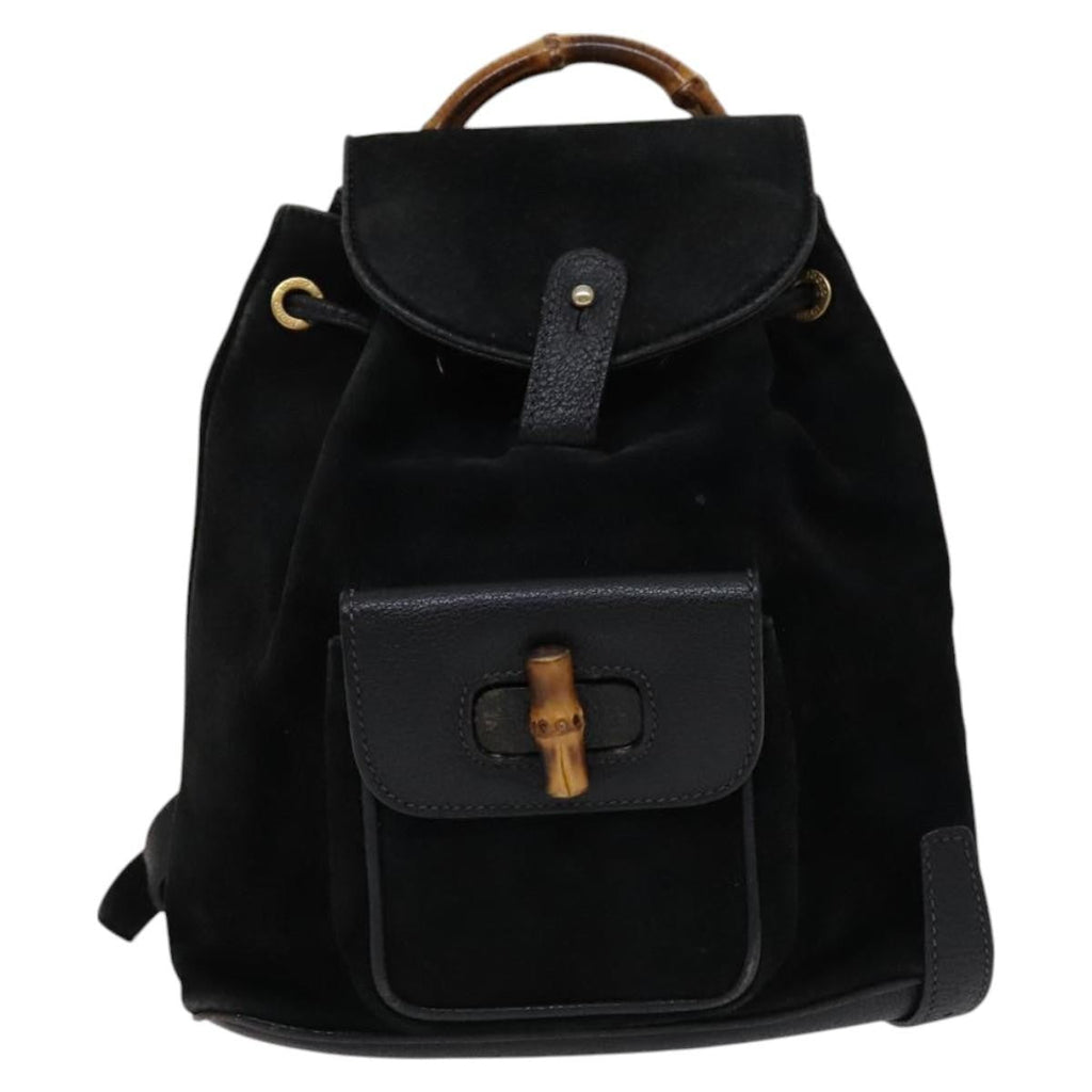 Gucci Gucci Bamboo Backpack Daim Black Suede Backpack Bag (Pre-Owned)