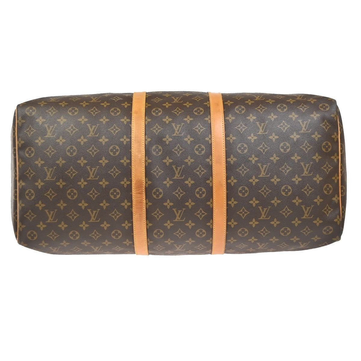 Louis Vuitton Keepall Bag Monogram Canvas Brown Leather Travel Bag Bag (Pre-Owned)