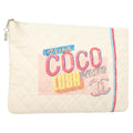 Chanel Coco Cuba Pouch Printed Quilted Canvas White Canvas Bag (Pre-Owned)