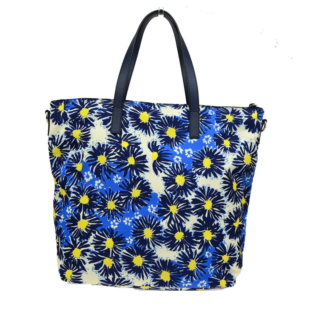 Prada Convertible Zip Tote Printed Tessuto Blue Nylon Shoulder Bag Bag (Pre-Owned)