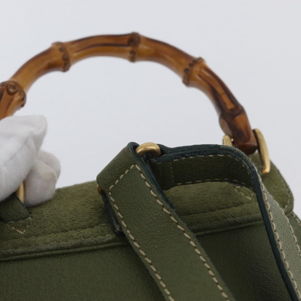 Gucci Gucci Bamboo Backpack Daim Khaki Leather Backpack Bag (Pre-Owned)