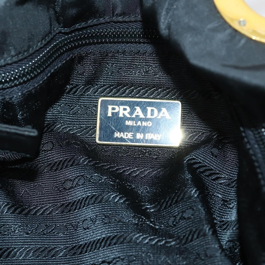 Prada Convertible Metal Handle Satchel Quilted Tessuto Black Nylon Tote Bag Bag (Pre-Owned)