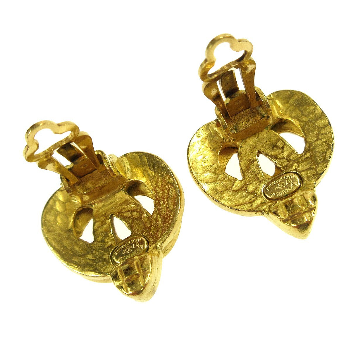 Chanel Vintage Cc Heart Clip-On Earrings Metal Gold Gold_Plated Earrings Jewelry (Pre-Owned)