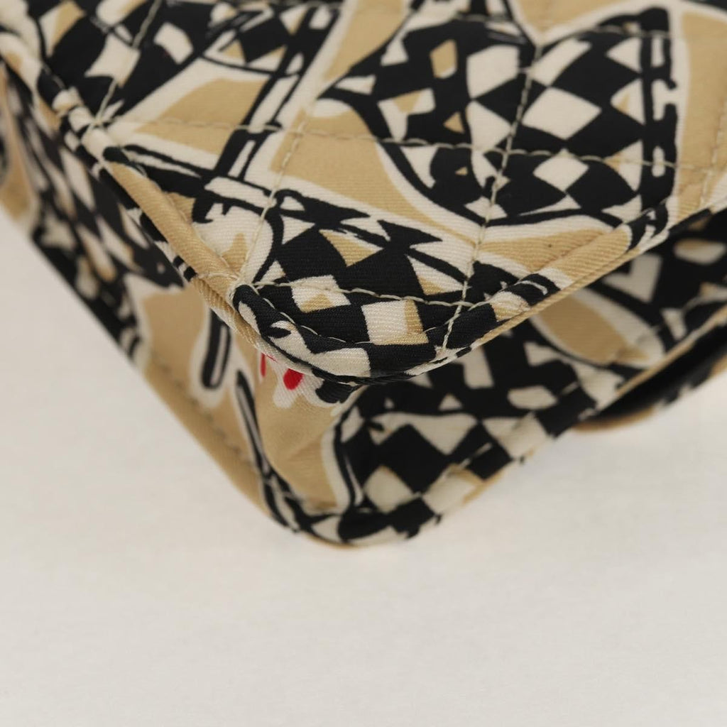 Chanel Flap Card Holder On Chain Quilted Printed Canvas Beige Satin Clutche & Pouche Bag (Pre-Owned)