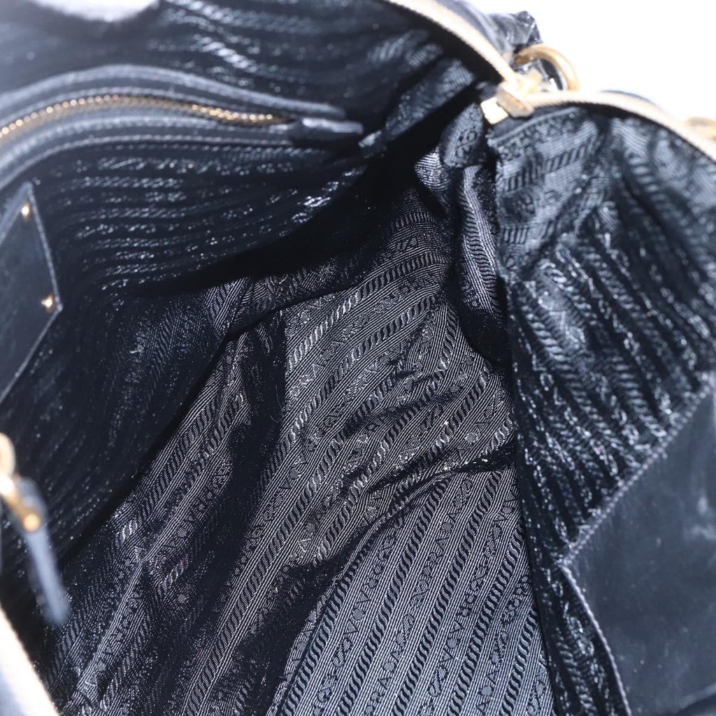 Prada Waves Hobo Leather And Tessuto Black Leather Handbag (Pre-Owned)