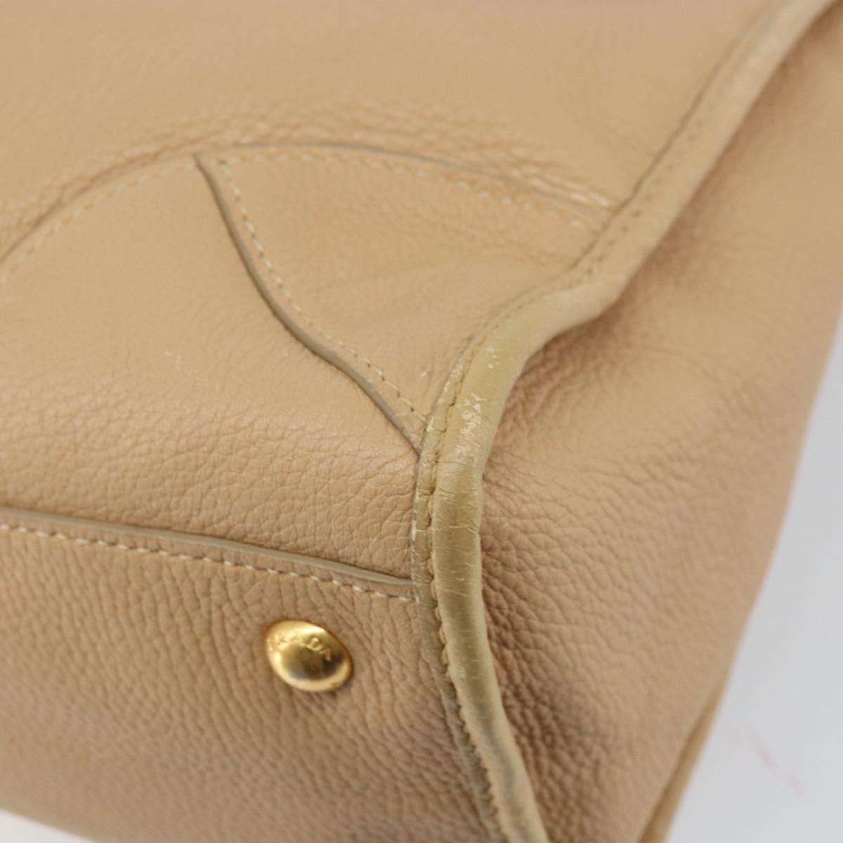 Prada Front Zip Convertible Satchel Cervo Leather Beige Leather Handbag (Pre-Owned)