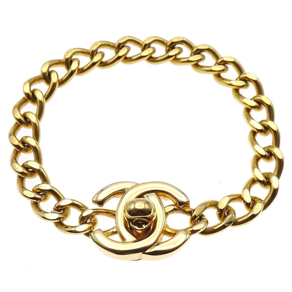 Chanel Vintage Cc Turnlock Chain Bracelet Metal Gold Gold_Plated Bracelet Jewelry (Pre-Owned)
