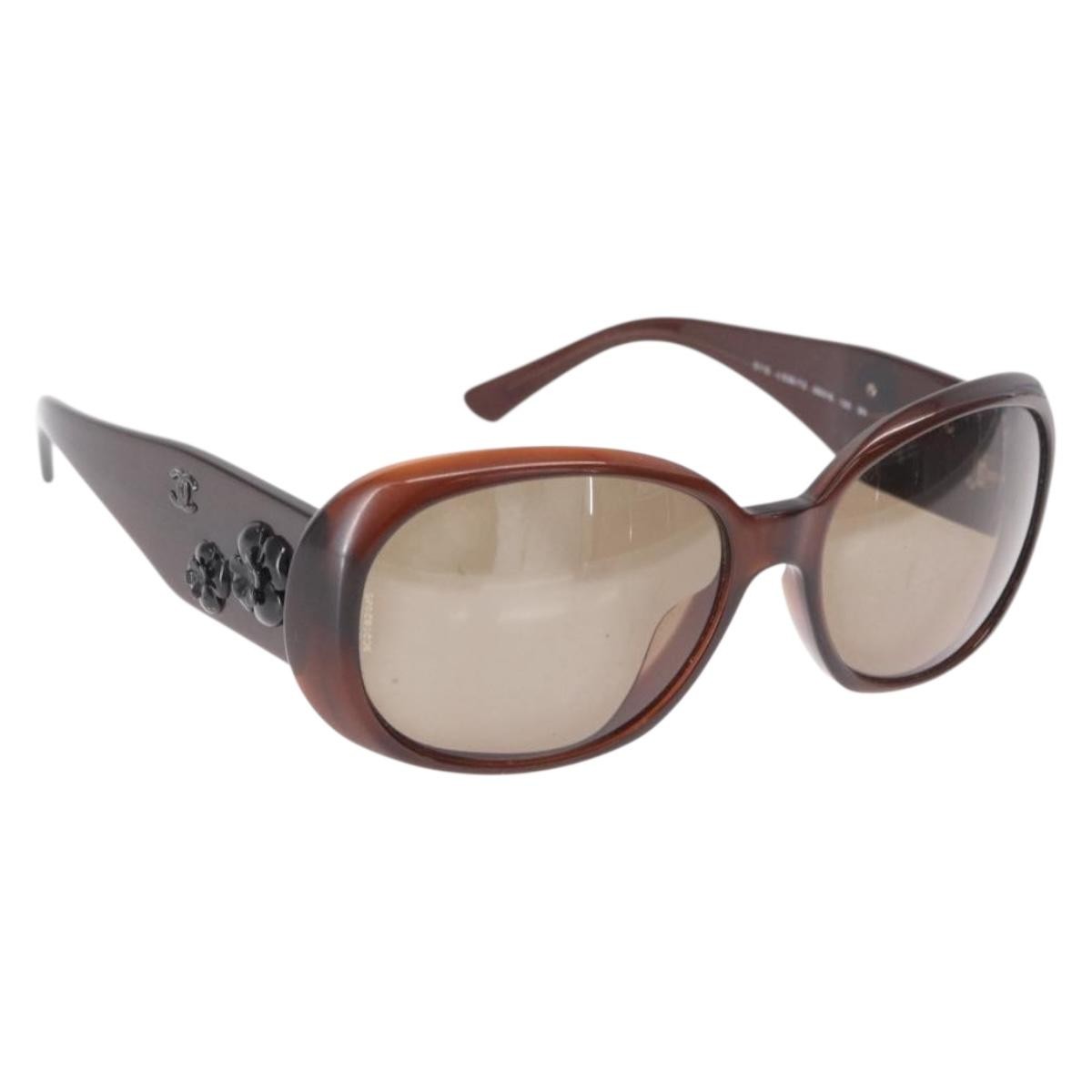 Chanel Camélia Sunglasses Plastic Brown Plastic Sunglasse Accessory (Pre-Owned)