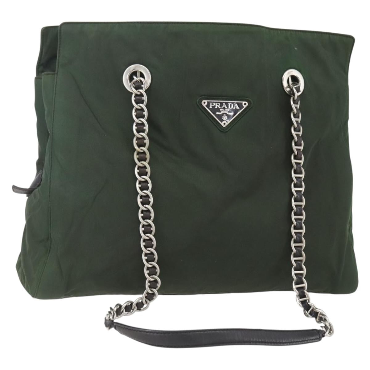 Prada Re-Edition 1995 Chain Tote Quilted Re-Nylon Khaki Nylon Shoulder Bag Bag (Pre-Owned)
