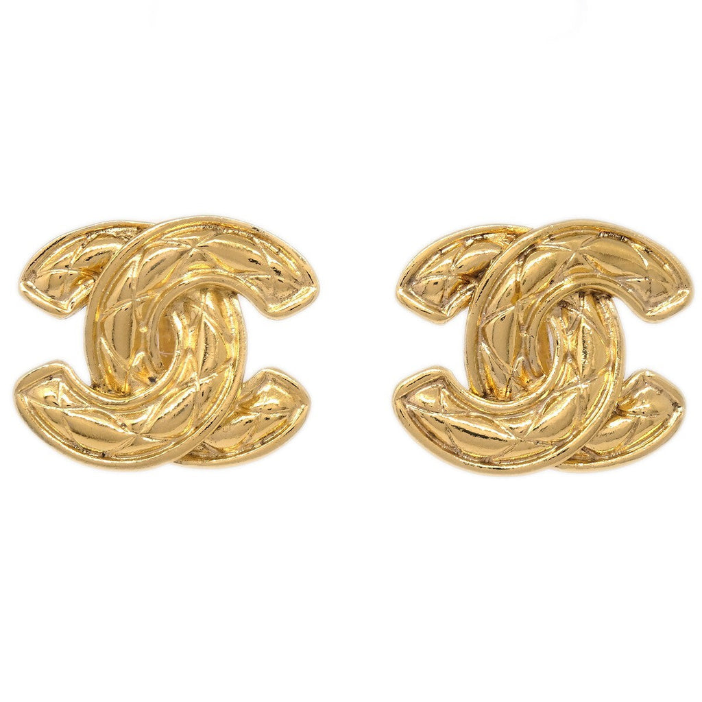 Chanel Cc Clip-On Earrings Quilted Metal Gold Gold_Plated Earrings Jewelry (Pre-Owned)