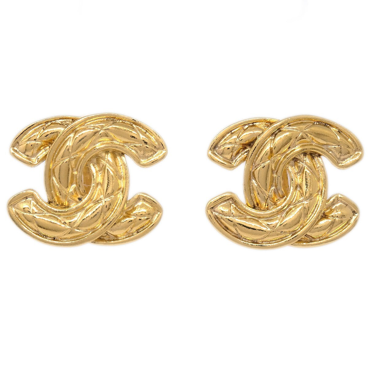 Chanel Cc Clip-On Earrings Quilted Metal Gold Gold_Plated Earrings Jewelry (Pre-Owned)