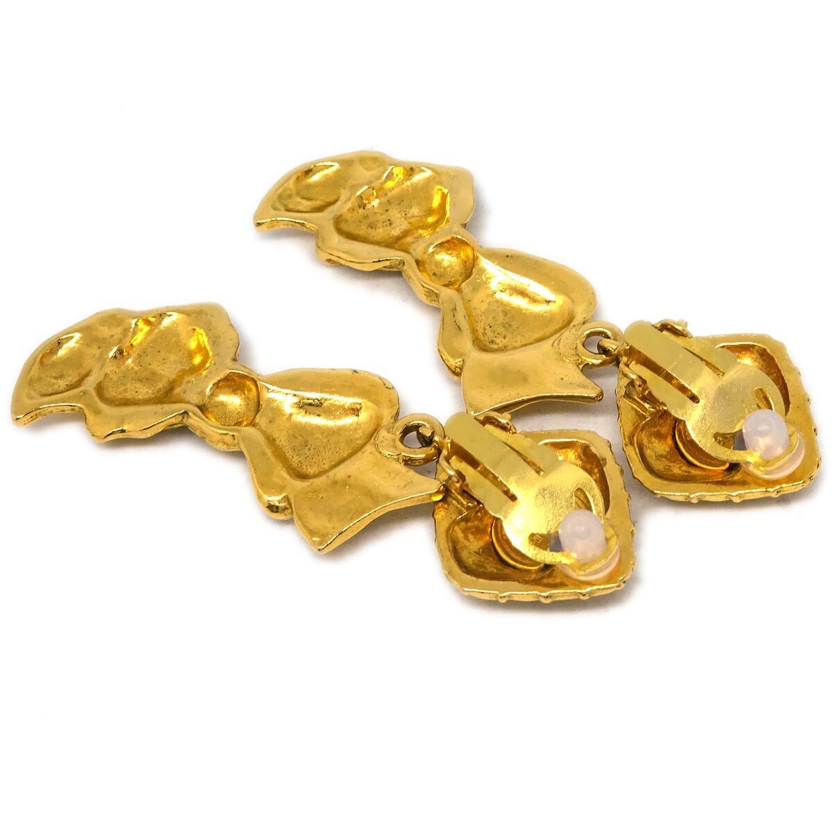 Chanel Cc Rhombus Clip-On Earrings Metal Gold Gold_Plated Earrings Jewelry (Pre-Owned)