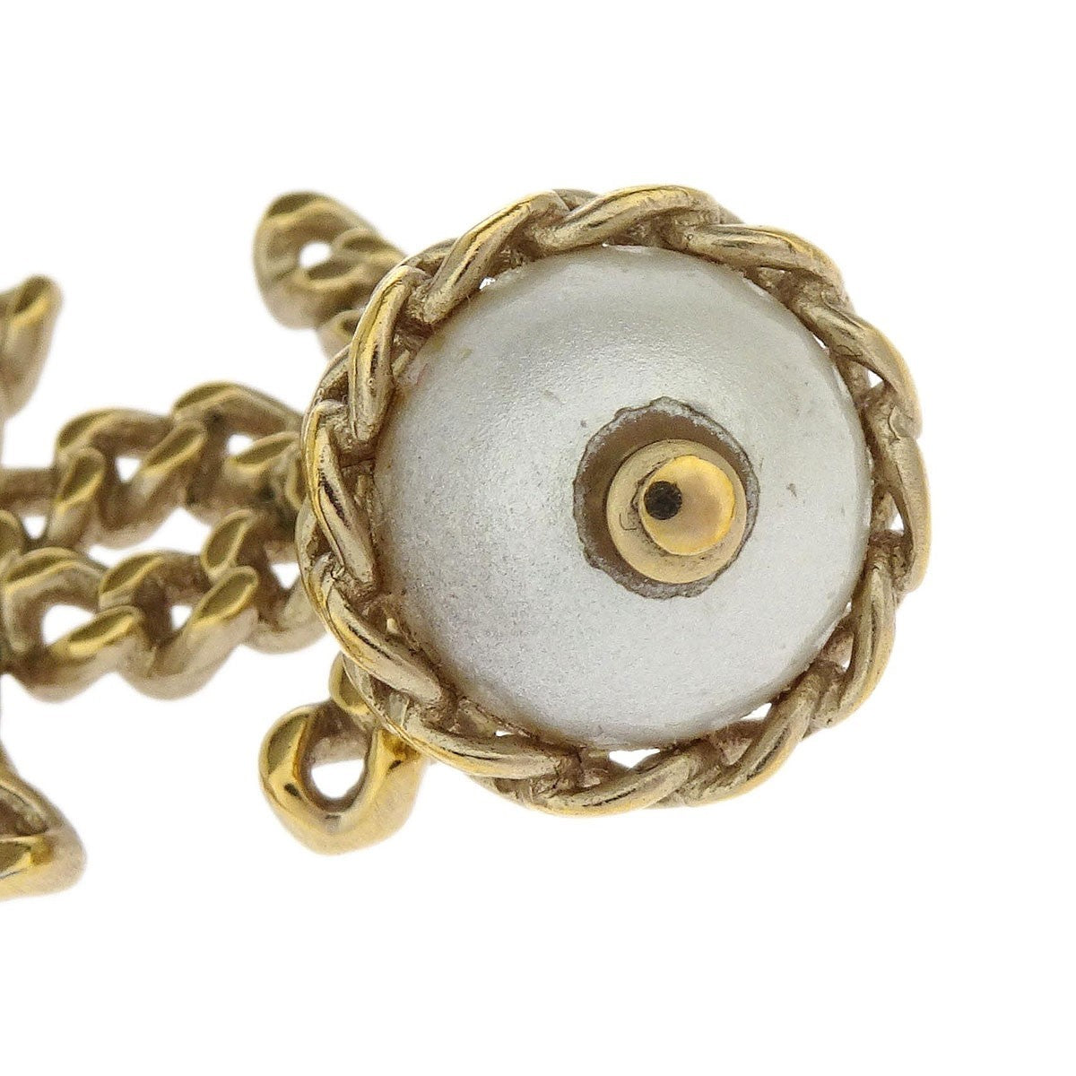 Chanel Cc Chain Necklace Metal With Faux Pearls Gold Gold_Plated Necklace Jewelry (Pre-Owned)