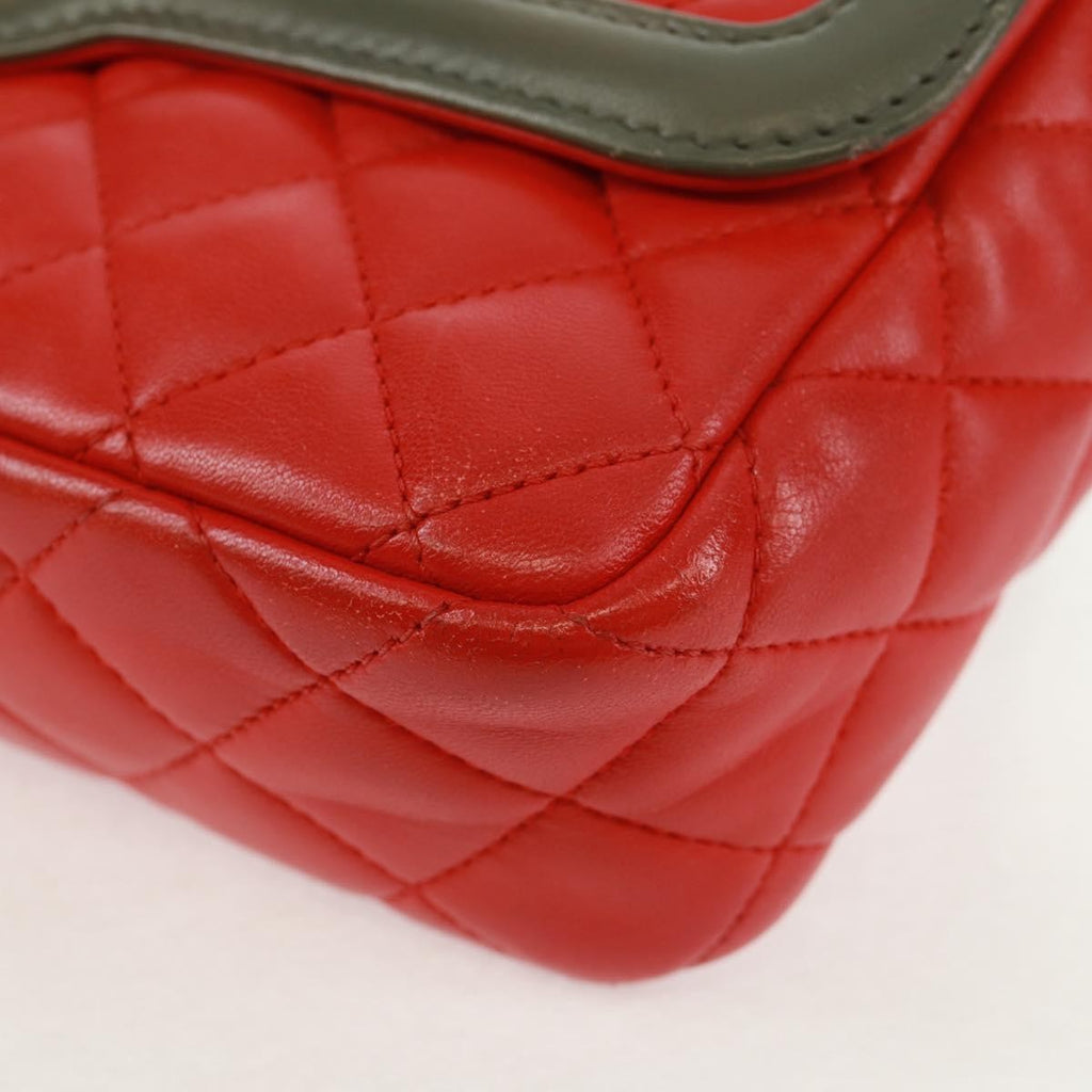 Chanel Two Tone Flap Bag Quilted Lambskin Red Leather Shoulder Bag Bag (Pre-Owned)