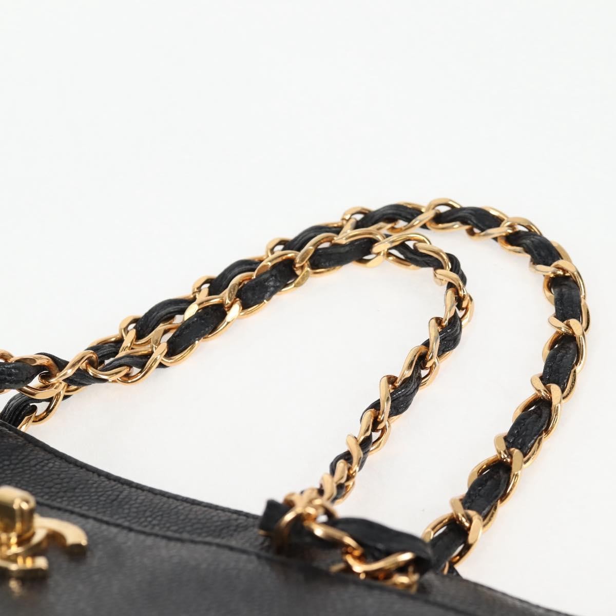 Chanel Vintage Cc Lock Pocket Chain Tote Caviar Black Leather Tote Bag Bag (Pre-Owned)