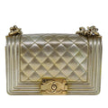 Chanel Boy Flap Bag Quilted Patent Gold Patent_Leather Shoulder Bag Bag (Pre-Owned)