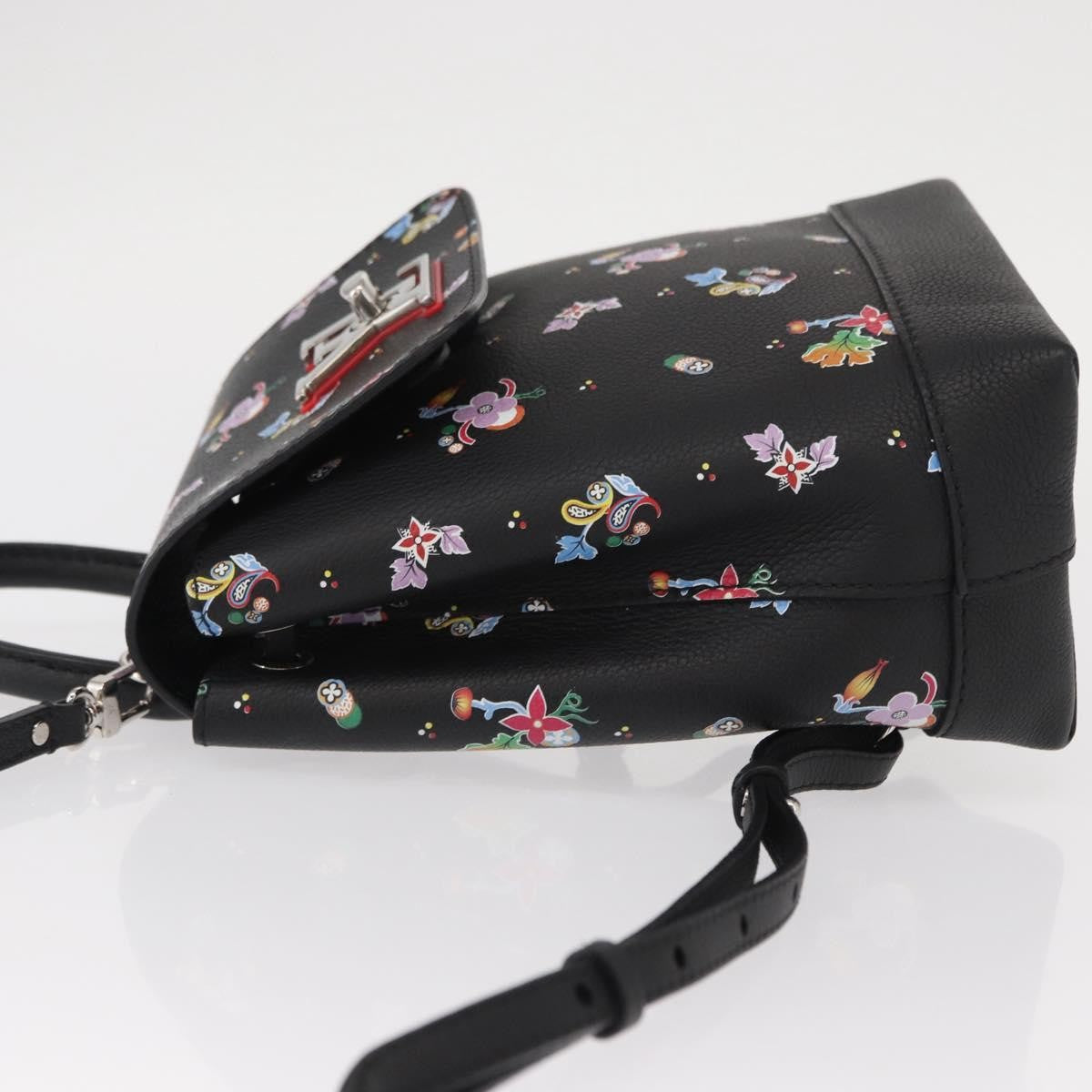 Louis Vuitton Lockme Backpack Floral Printed Leather Black Leather Backpack Bag (Pre-Owned)