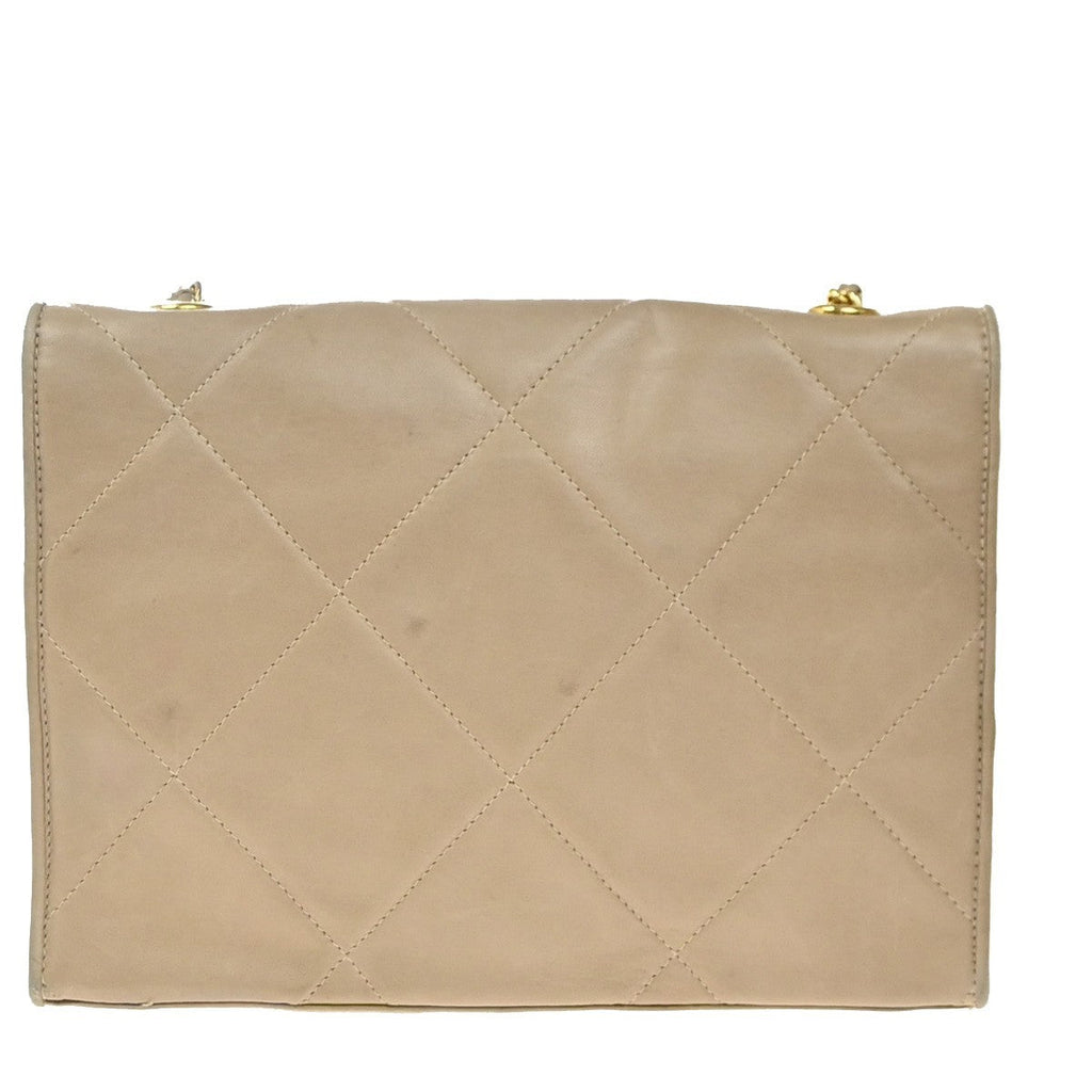 Chanel Diamond Cc Flap Bag Quilted Lambskin Beige Leather Shoulder Bag Bag (Pre-Owned)