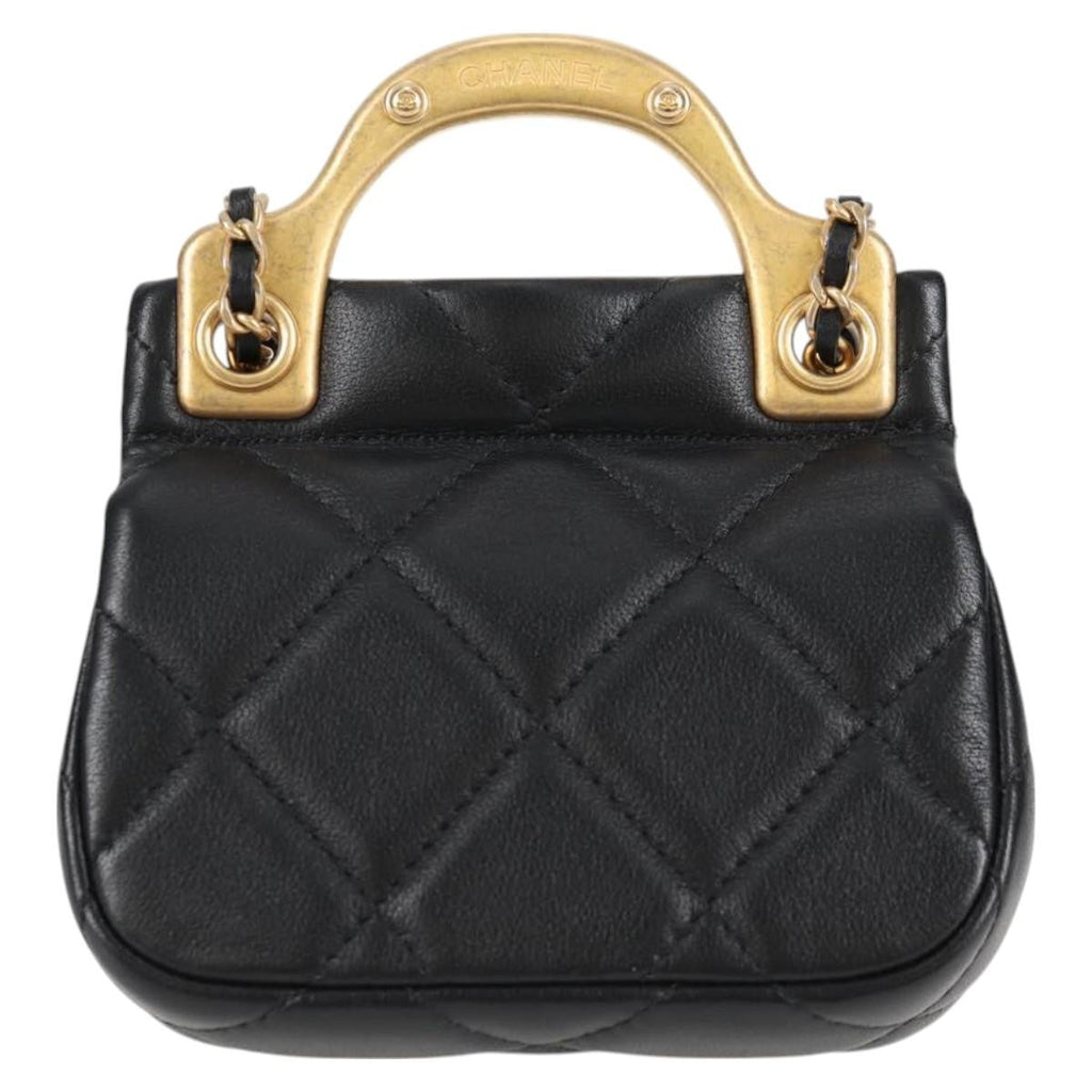 Chanel Lady Handle Flap Card Holder On Chain Quilted Calfskin Black Leather Bag (Pre-Owned)