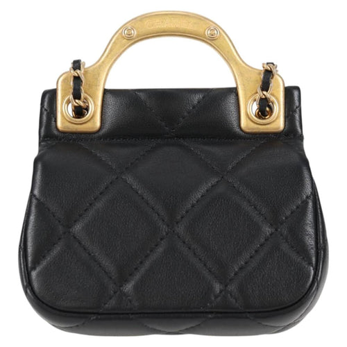 Chanel Lady Handle Flap Card Holder On Chain Quilted Calfskin Black Leather Bag (Pre-Owned)