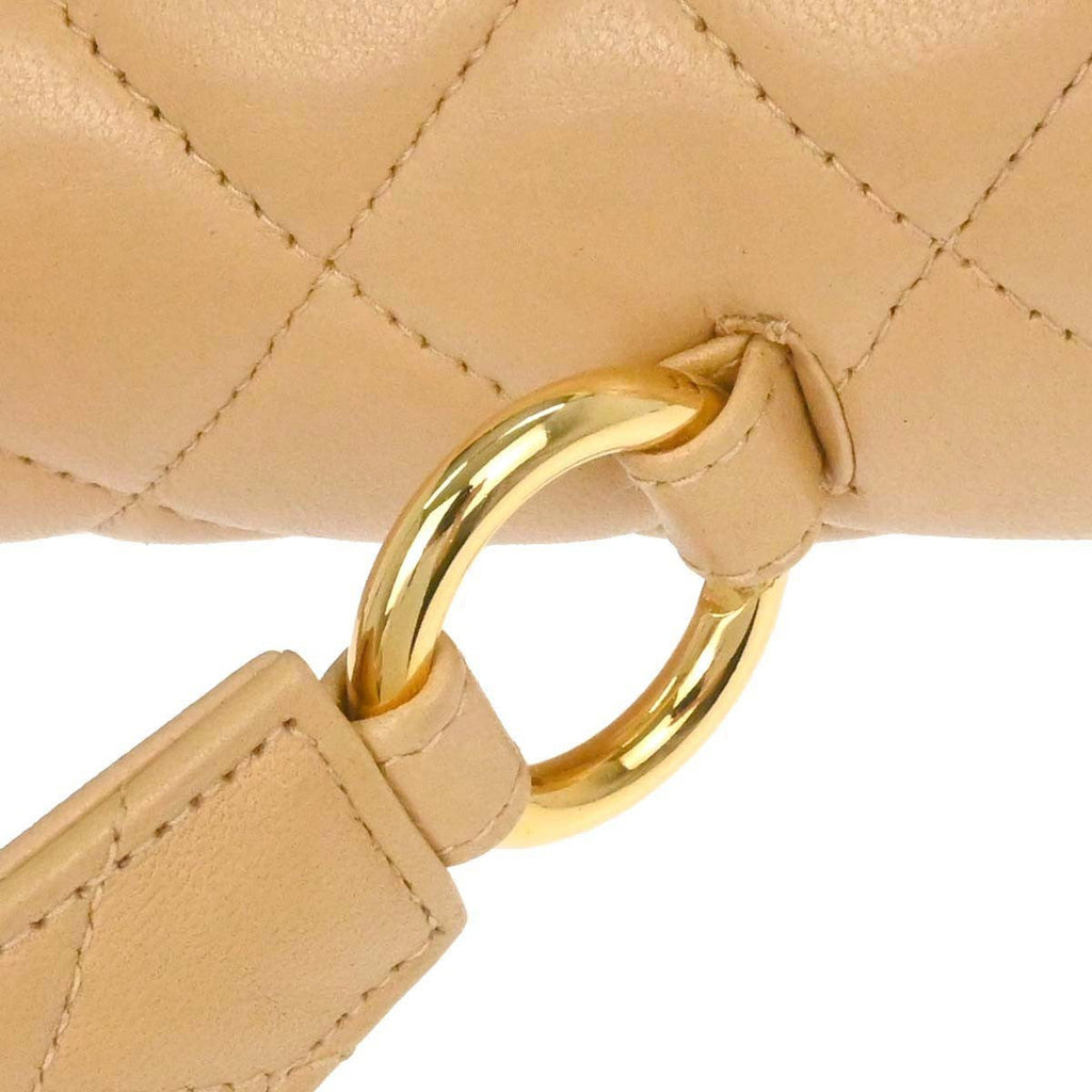 Chanel Vintage Top Handle Flap Bag Quilted Lambskin Beige Leather Handbag (Pre-Owned)