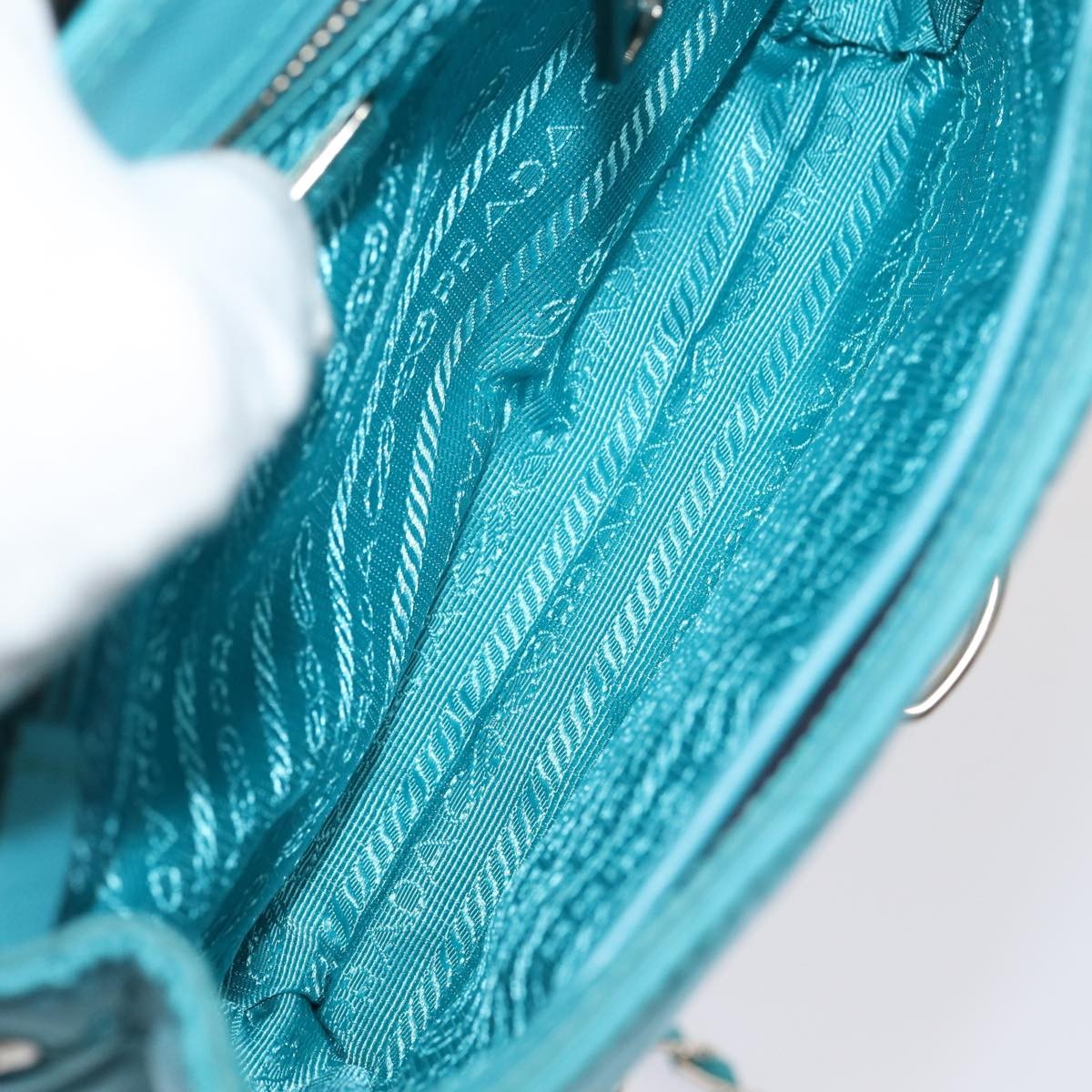 Prada Pushlock Chain Flap Bag Quilted Tessuto Turquoise Nylon Shoulder Bag Bag (Pre-Owned)
