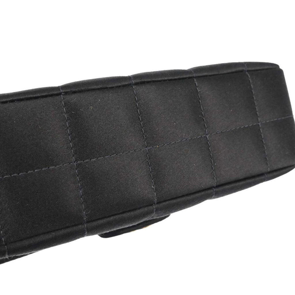 Chanel Chocolate Bar Flap Bag Quilted Satin Black Satin Shoulder Bag Bag (Pre-Owned)