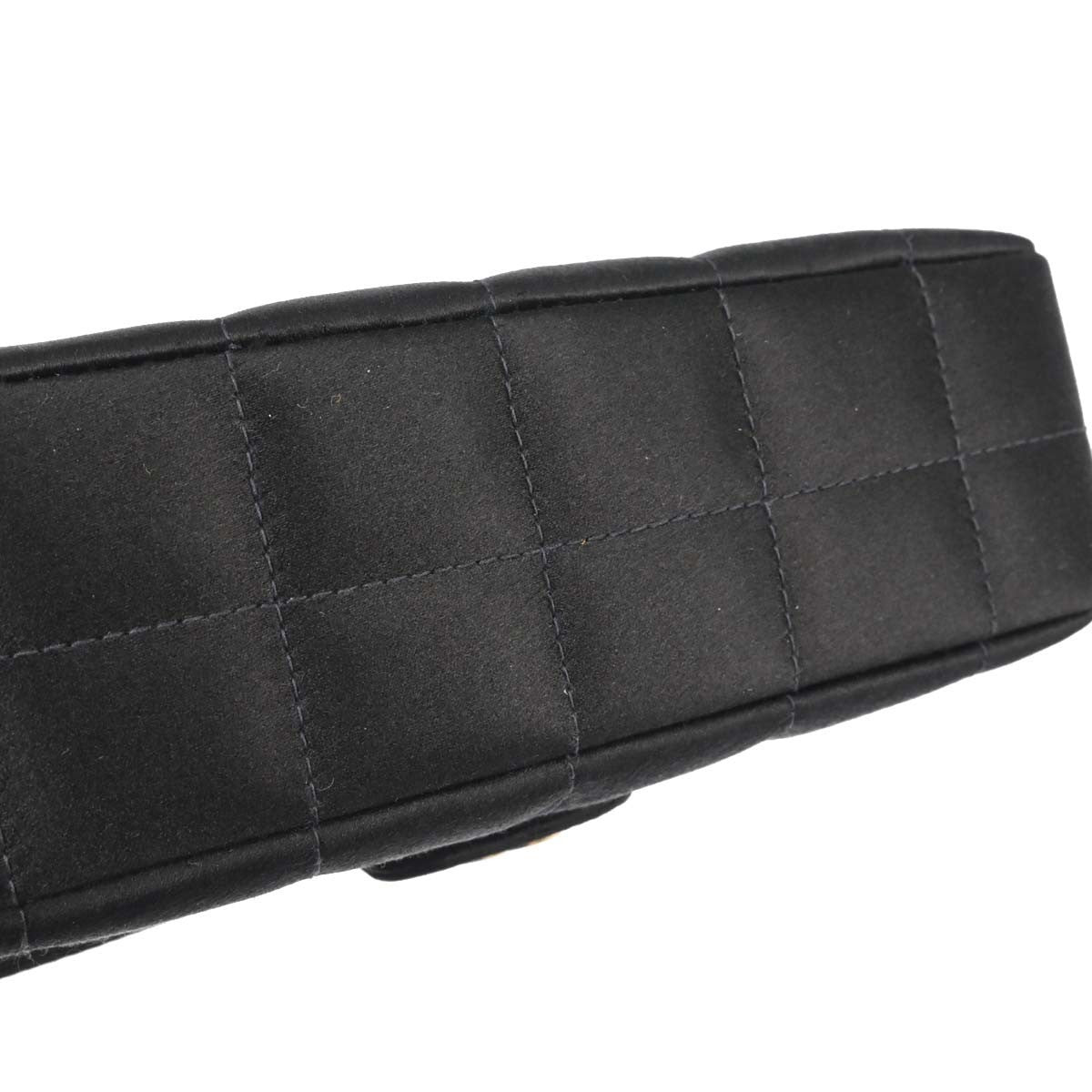 Chanel Chocolate Bar Flap Bag Quilted Satin Black Satin Shoulder Bag Bag (Pre-Owned)