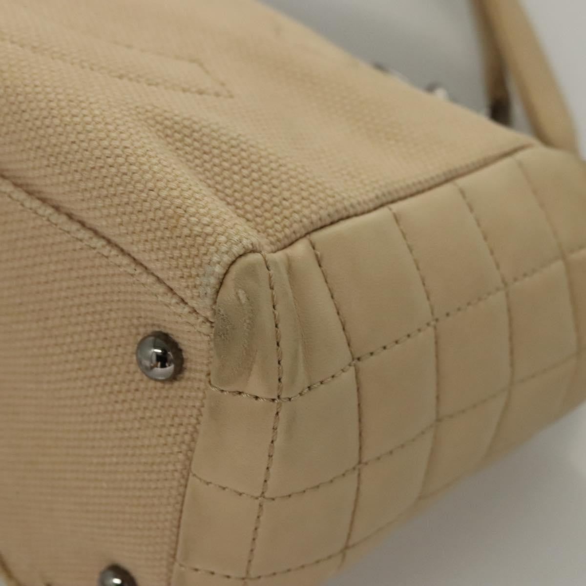 Chanel Vintage Chocolate Bar Tote Quilted Canvas Beige Canvas Handbag (Pre-Owned)