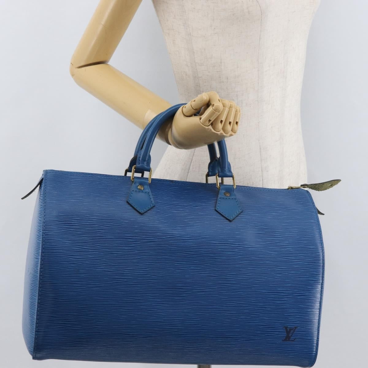 Louis Vuitton Speedy Handbag Epi Leather Blue Leather Handbag (Pre-Owned)