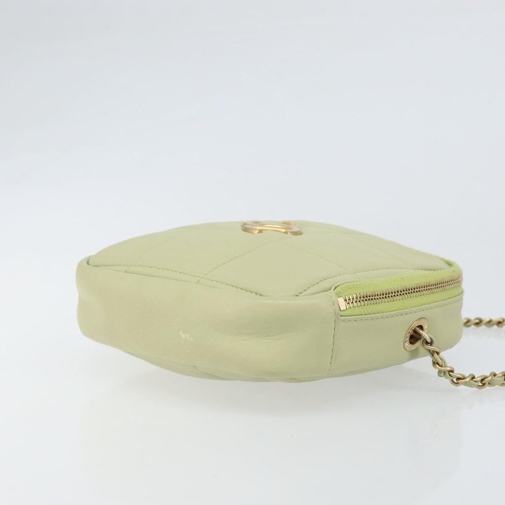 Chanel Diamond Chain Crossbody Bag Quilted Lambskin Green Leather Shoulder Bag Bag (Pre-Owned)
