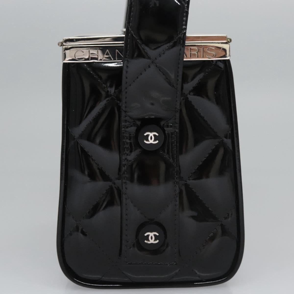 Chanel Vintage Metal Box Bag Quilted Patent Black Patent_Leather Handbag (Pre-Owned)