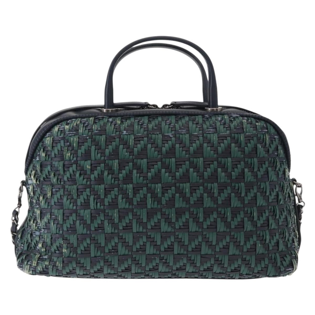 Chanel Convertible Chain Bowler Bag Woven Calfskin Green Leather Handbag (Pre-Owned)