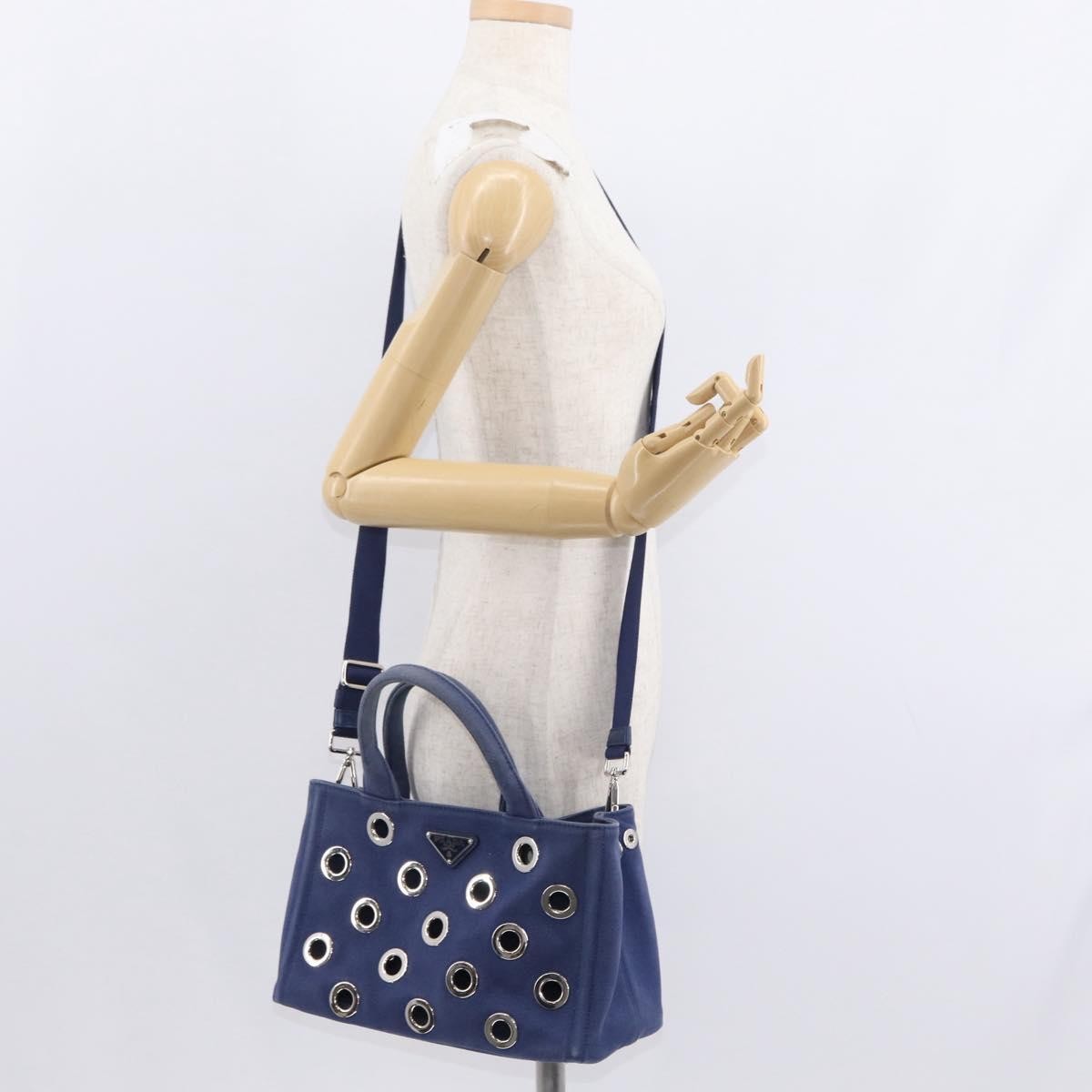 Prada Canapa Convertible Tote Grommet Embellished Canvas Blue Canvas Tote Bag Bag (Pre-Owned)