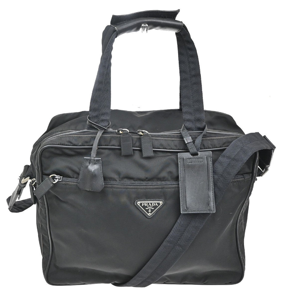 Prada Expandable Front Zip Boston Bag Tessuto Black Nylon Travel Bag Bag (Pre-Owned)