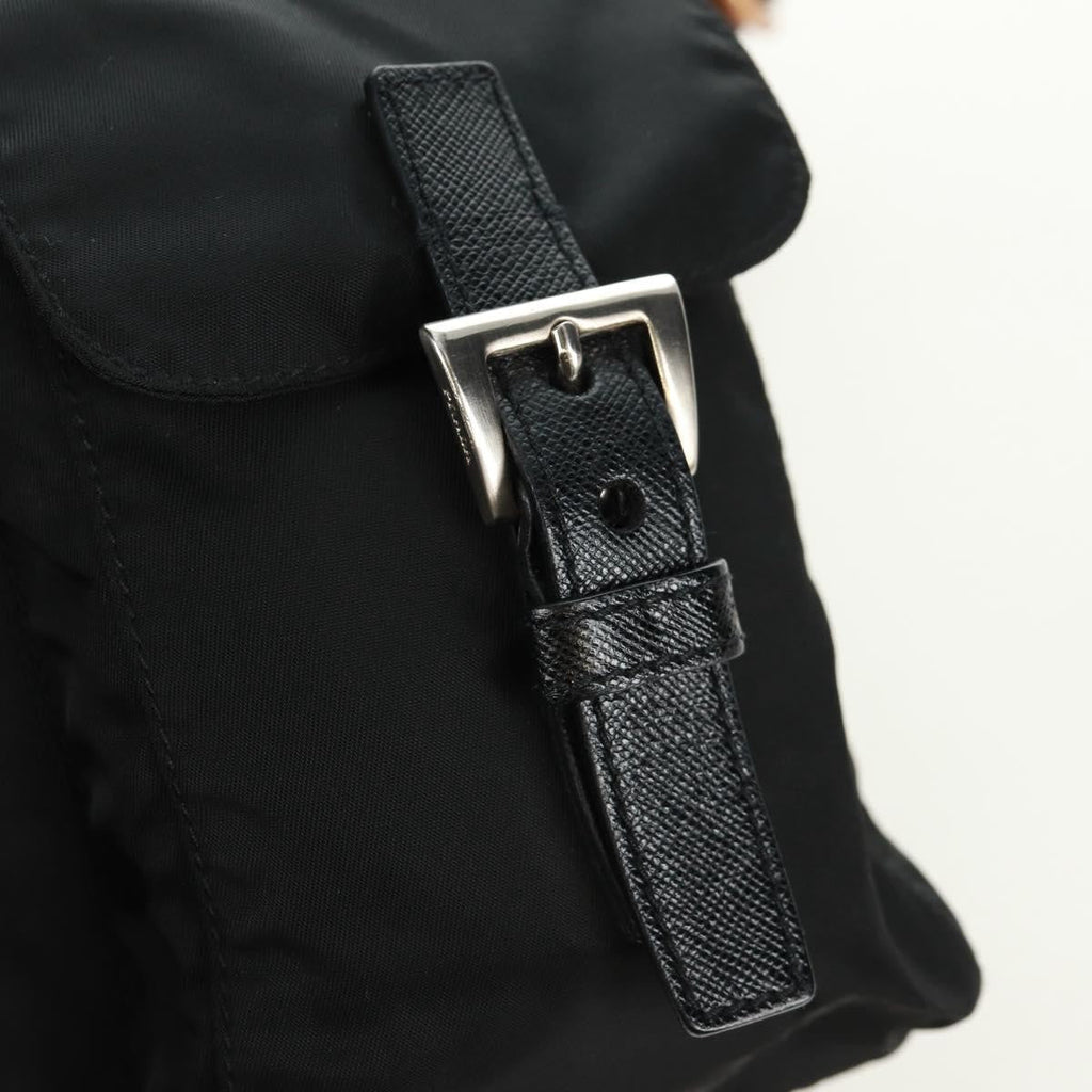 Prada Double Pocket Drawstring Shoulder Bag Tessuto Black Nylon Shoulder Bag Bag (Pre-Owned)