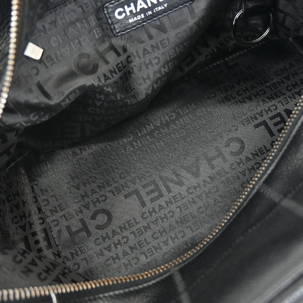 Chanel Square Stitch Bowler Bag Quilted Caviar Black Leather Shoulder Bag Bag (Pre-Owned)