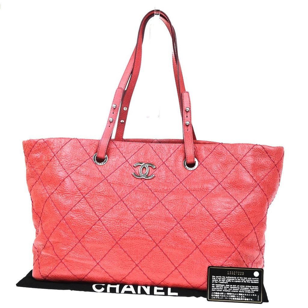 Chanel On The Road Tote Quilted Leather Pink Leather Tote Bag Bag (Pre-Owned)