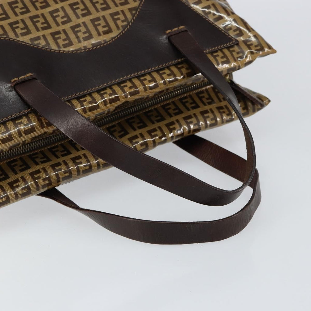 Fendi Zip Tote Canvas Beige Canvas Tote Bag Bag (Pre-Owned)