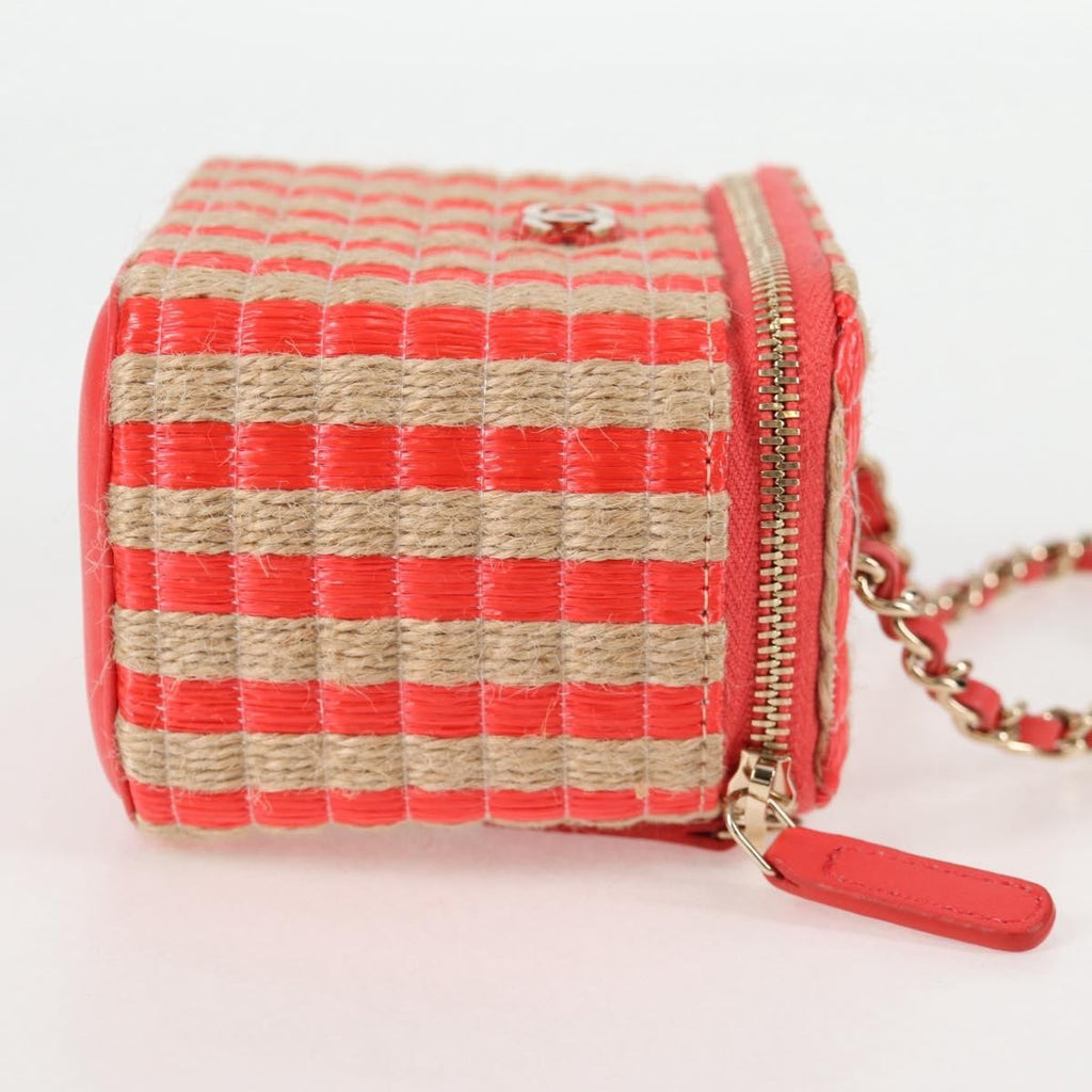 Chanel Classic Vanity Case With Chain Striped Raffia And Jute Red Canvas Shoulder Bag Bag (Pre-Owned)