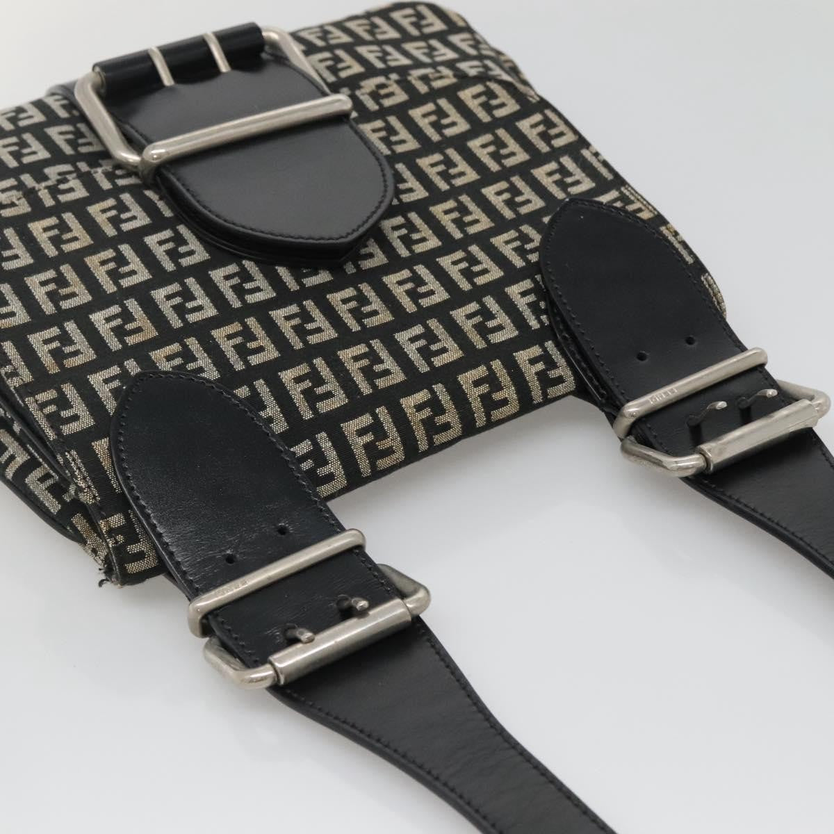 Fendi Buckle Flap Shoulder Bag Zucchino Canvas Black Canvas Shoulder Bag Bag (Pre-Owned)
