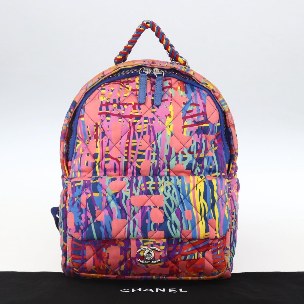 Chanel Cc Pocket Backpack Quilted Printed Foulard Multicolour Nylon Backpack Bag (Pre-Owned)