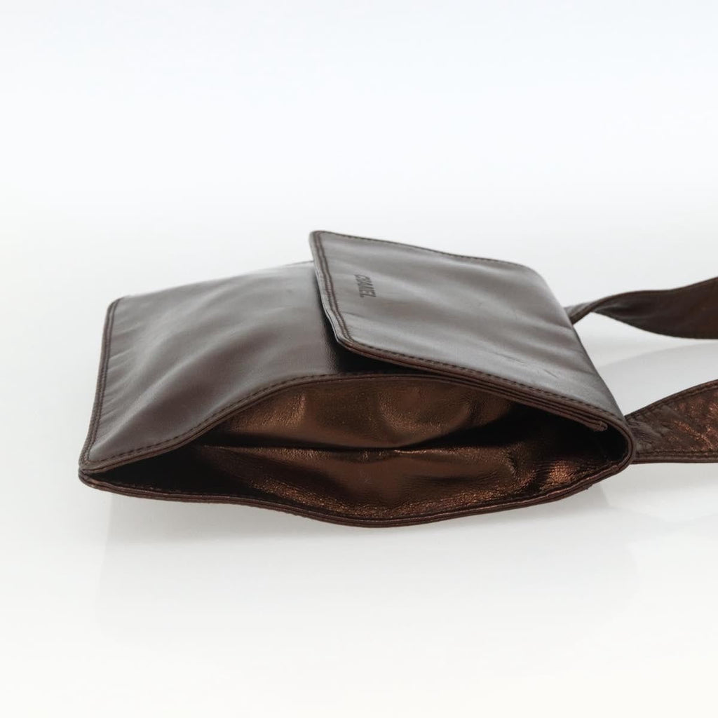 Chanel Vintage Logo Flap Messenger Bag Leather Brown Leather Shoulder Bag Bag (Pre-Owned)