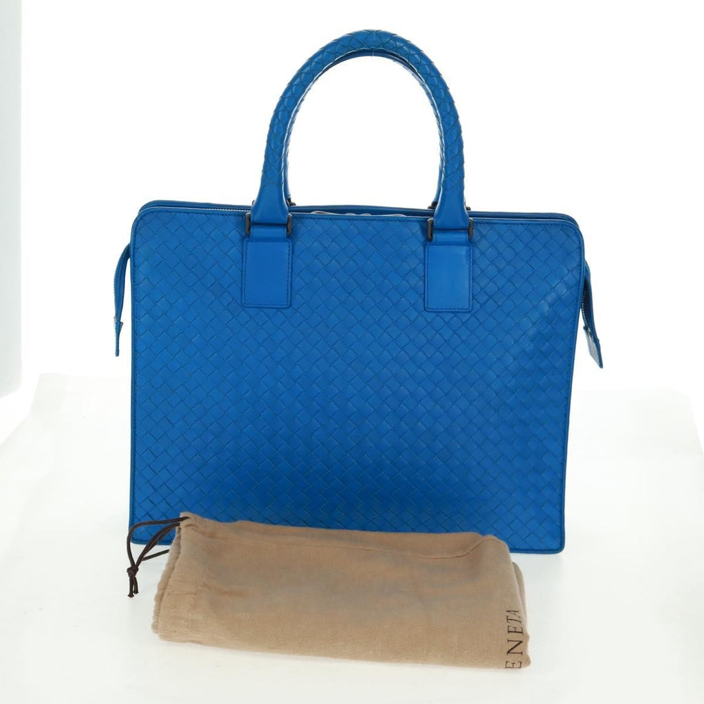 Bottega Veneta Top Zip Briefcase Intrecciato Nappa Blue Leather Briefcase Bag (Pre-Owned)