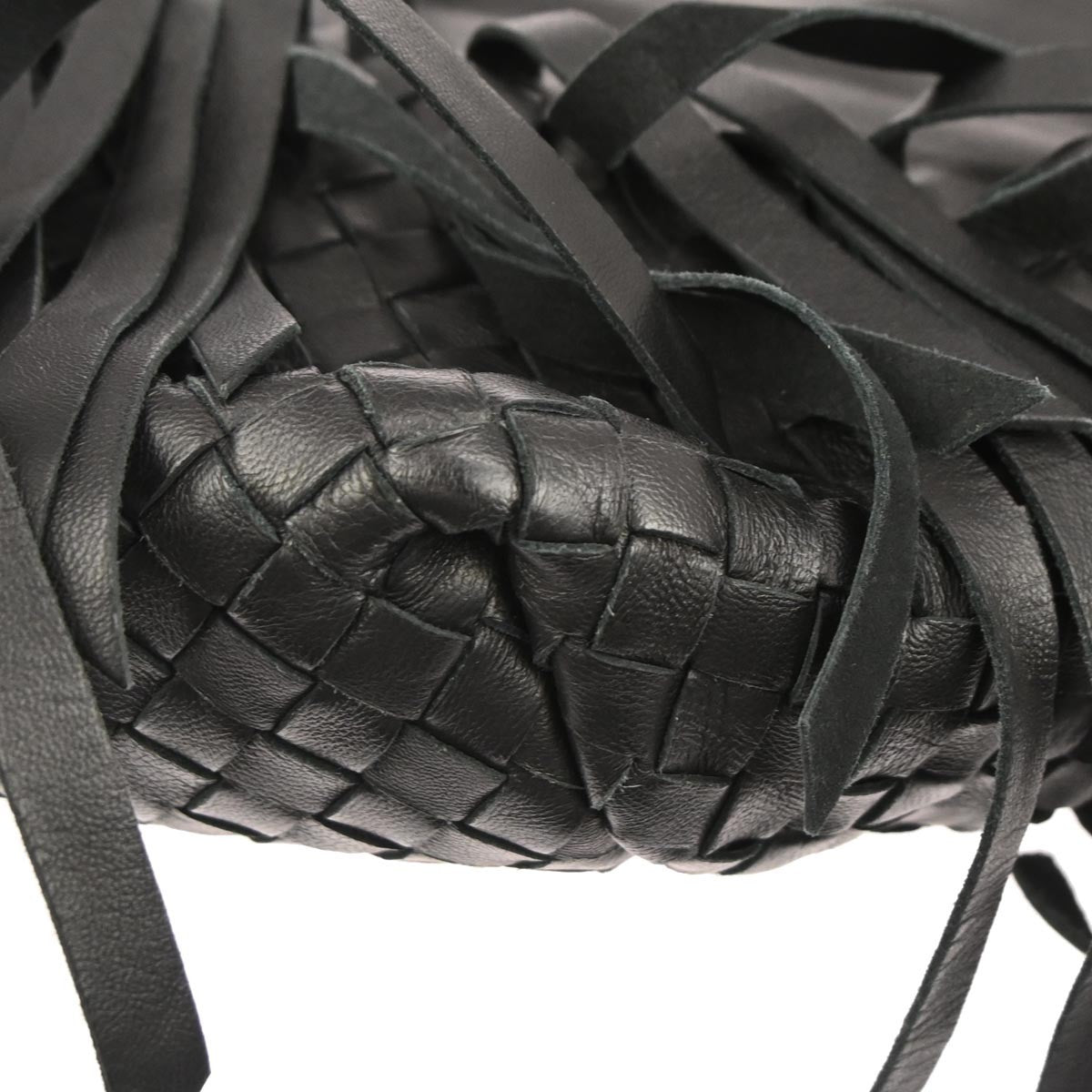 Bottega Veneta Fringe Belt Tote Intrecciato Nappa Black Leather Tote Bag Bag (Pre-Owned)