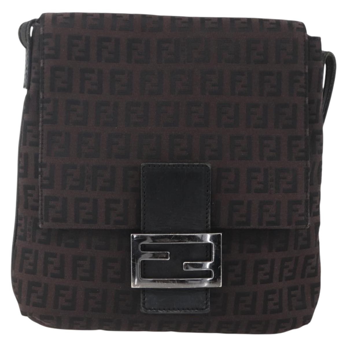 Fendi Vintage Flap Crossbody Bag Zucchino Canvas Brown Canvas Shoulder Bag Bag (Pre-Owned)