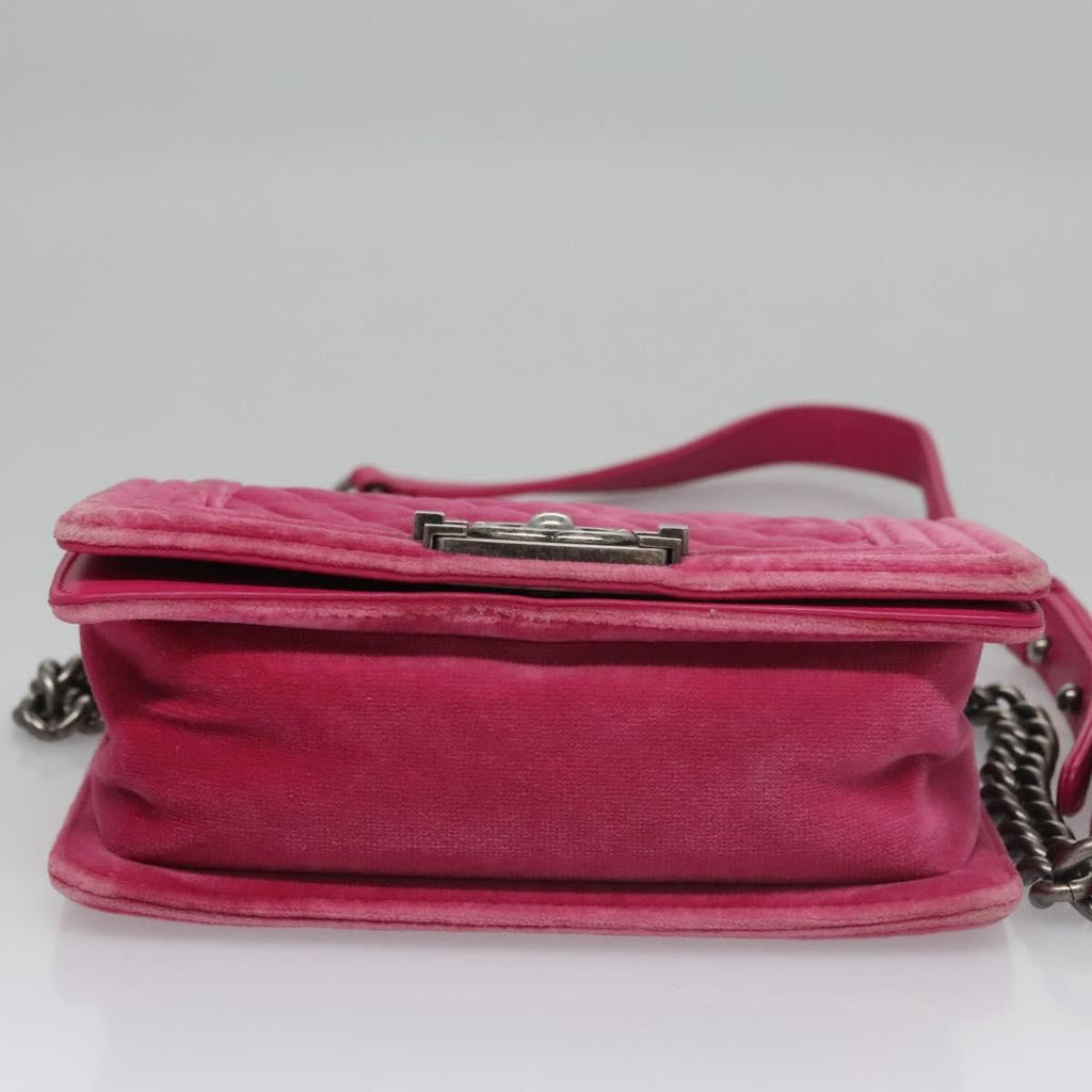 Chanel Boy Flap Bag Quilted Velvet Pink Velvet Shoulder Bag Bag (Pre-Owned)