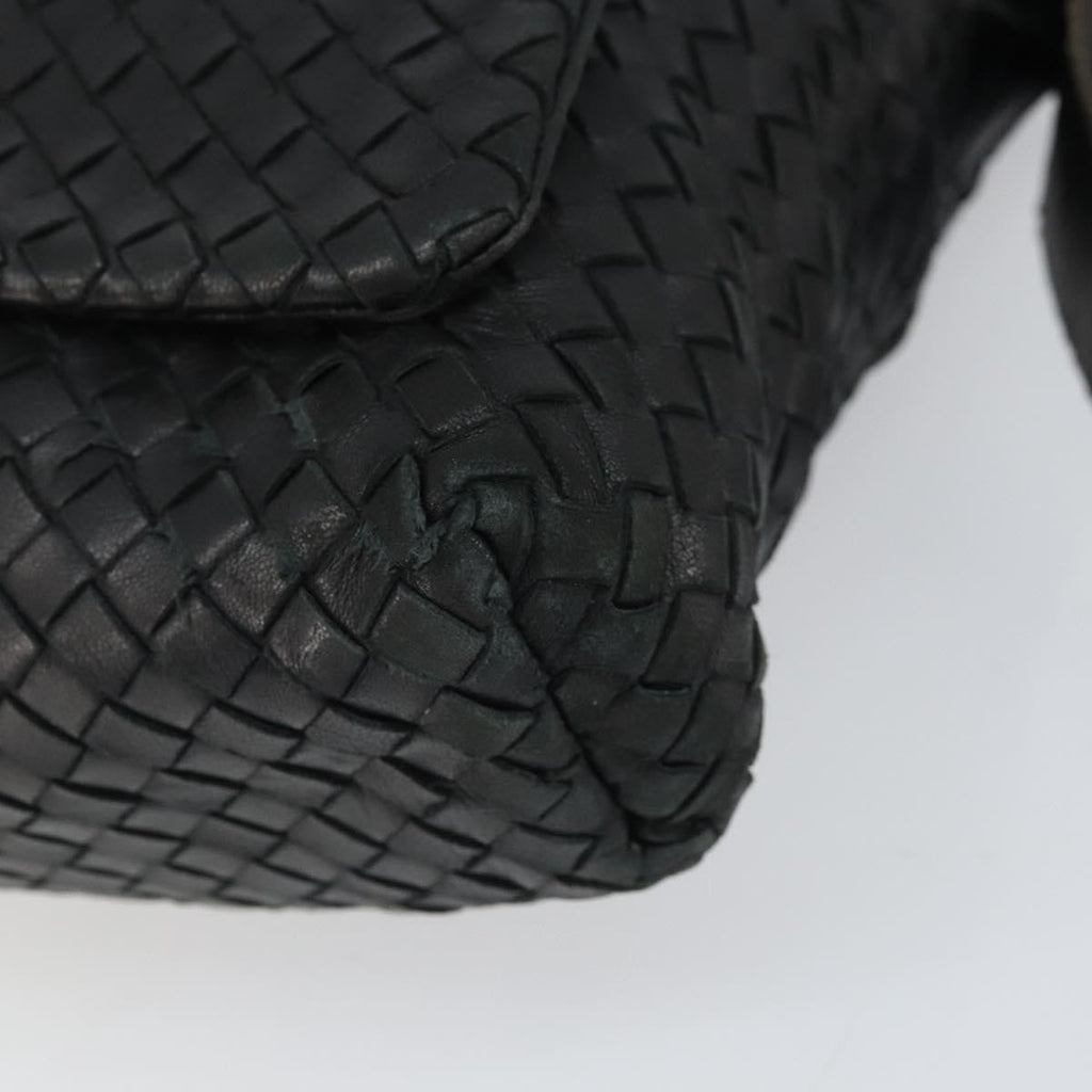 Bottega Veneta Square Flap Messenger Bag Intrecciato Nappa Black Leather Shoulder Bag Bag (Pre-Owned)