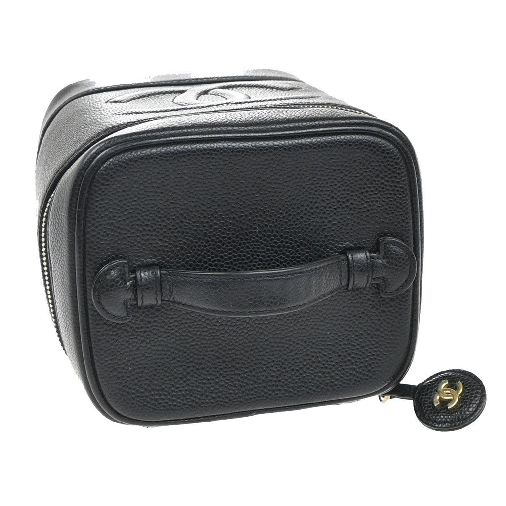 Chanel Vintage Timeless Cosmetic Case Caviar Black Leather Handbag (Pre-Owned)