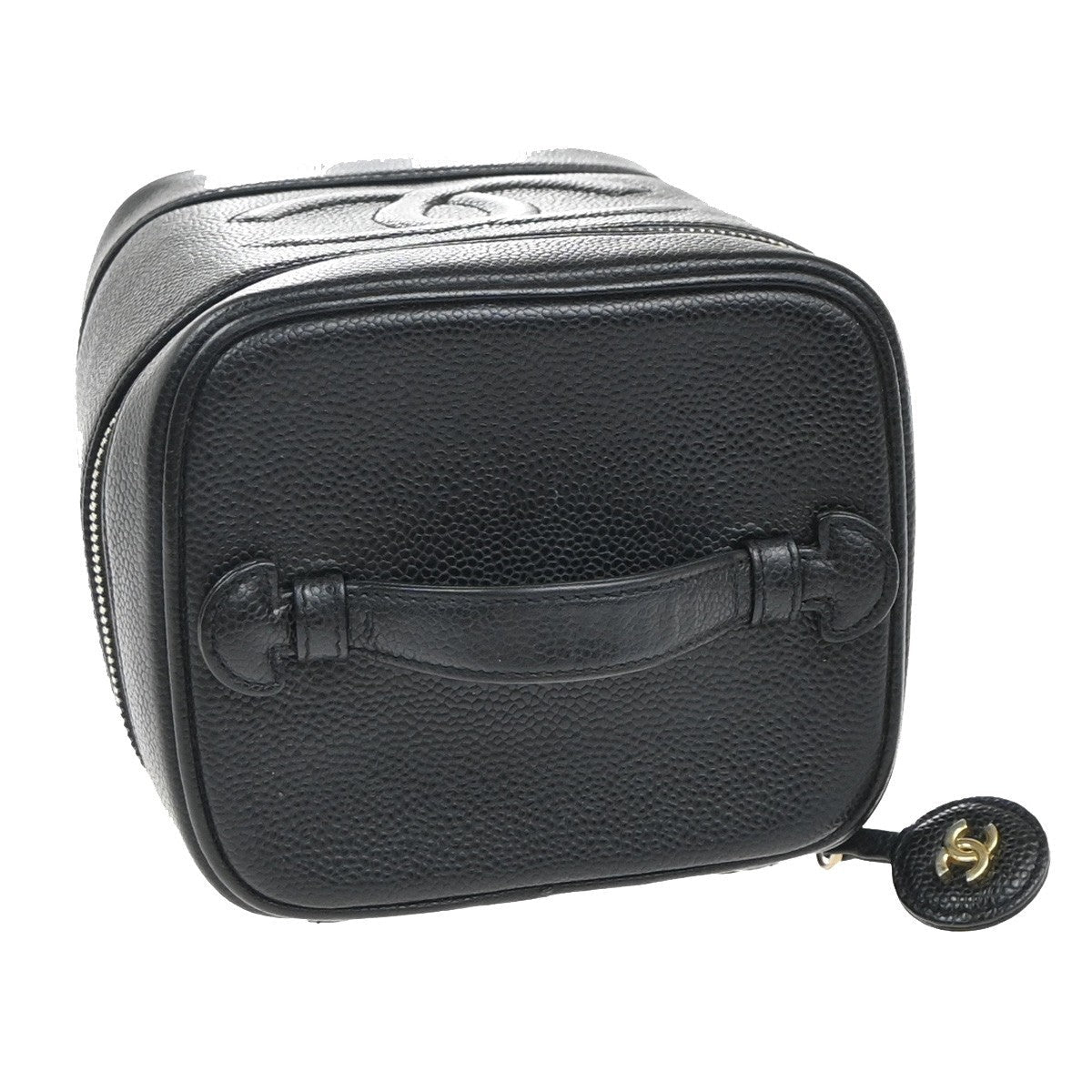 Chanel Vintage Timeless Cosmetic Case Caviar Black Leather Handbag (Pre-Owned)